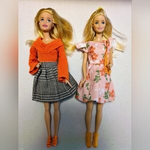 Lot of 2 Redressed Barbie Dolls in Orange